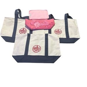 Trader Joe’s Pink Mini Cooler + 3 Full Size Canvas Tote Bags NWT Set